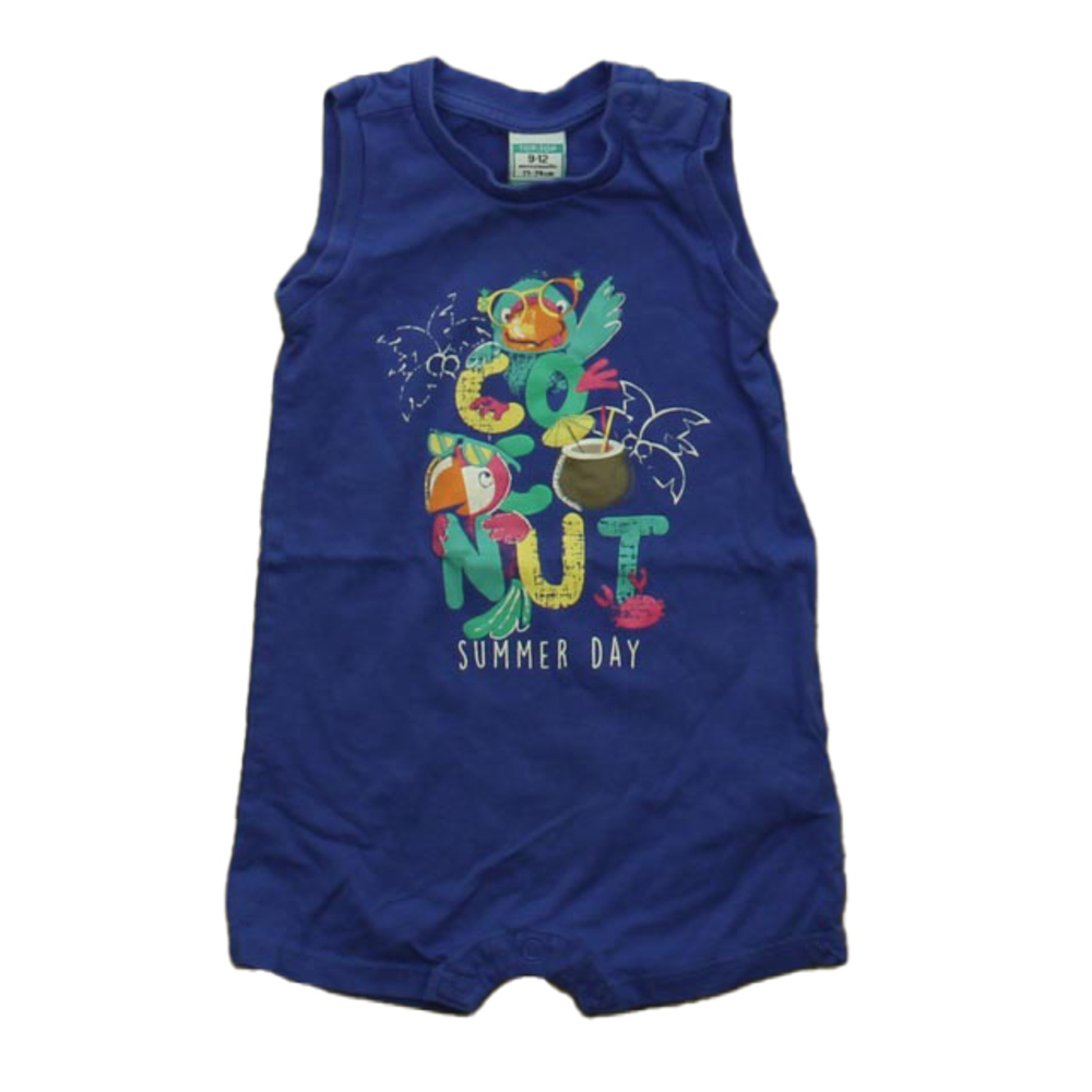 Top Top Boys Blue Parrot Romper size: 9-12 Months
